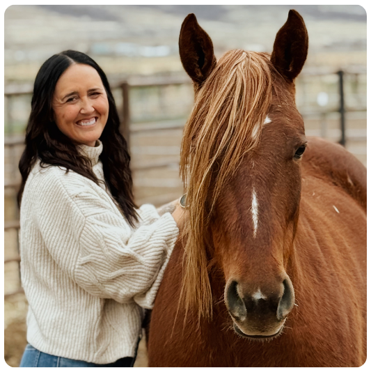 Kit, a 3-year-old sorrel American Quarter Horse with forelock over her eyes, equine therapy partner providing calm, approachable presence for trauma treatment at Blazing Trails
