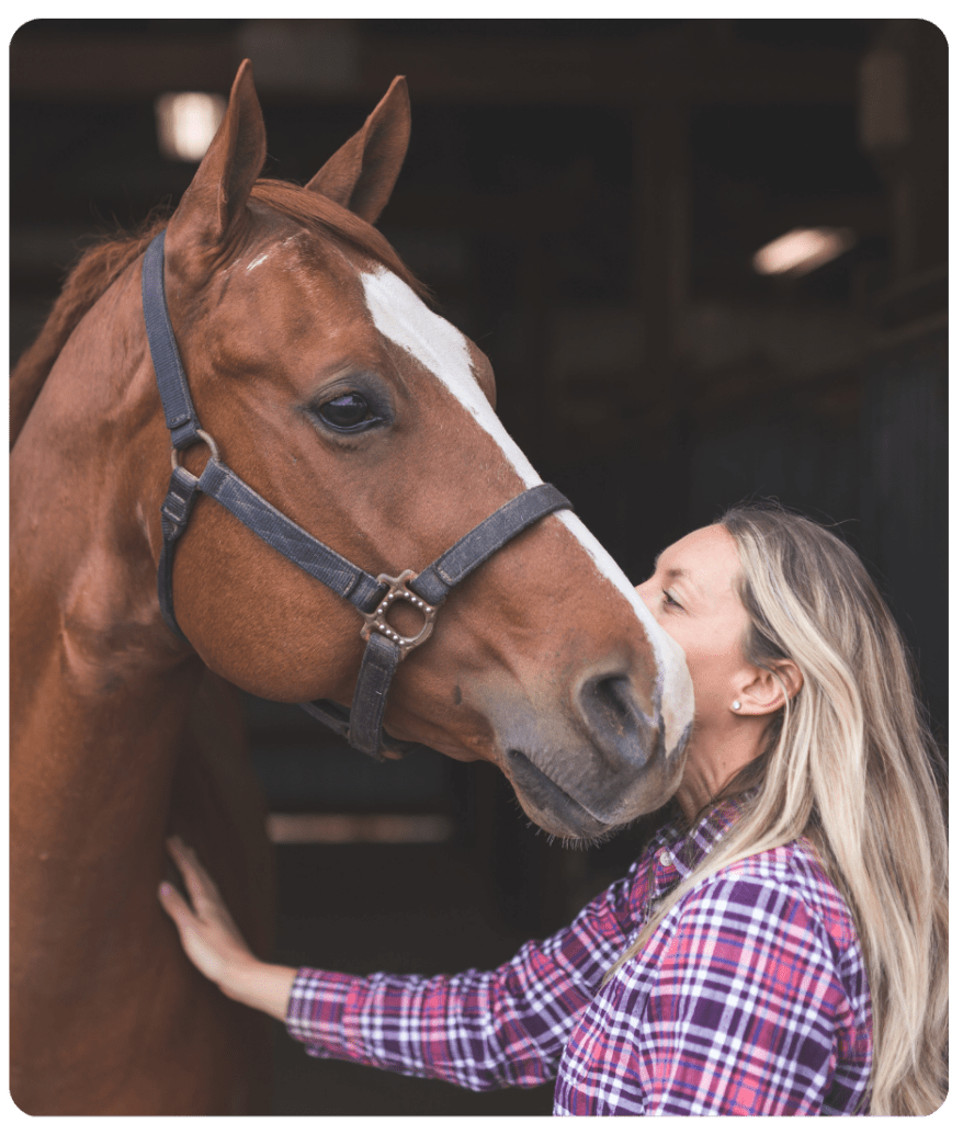 Client practicing mindfulness and distress tolerance skills with a horse during DBT-informed equine therapy for trauma and addiction treatment at Blazing Trails